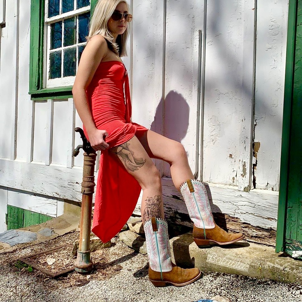 ARIAT ATS Tall Brown White Cowboy Western Boots - Picture 6 of 12